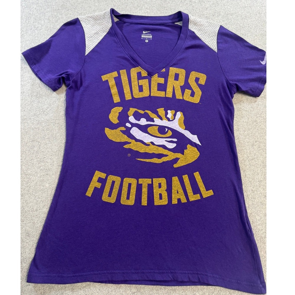 Nike LSU Tigers Football Women Medium Purple Good V-Neck Mesh Shoulder T-Shirt